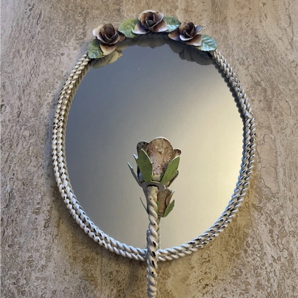 Other - Toleware Rose Floral MIRROR Shabby Chic Candle Holder COUNTRY 13x9” vintage